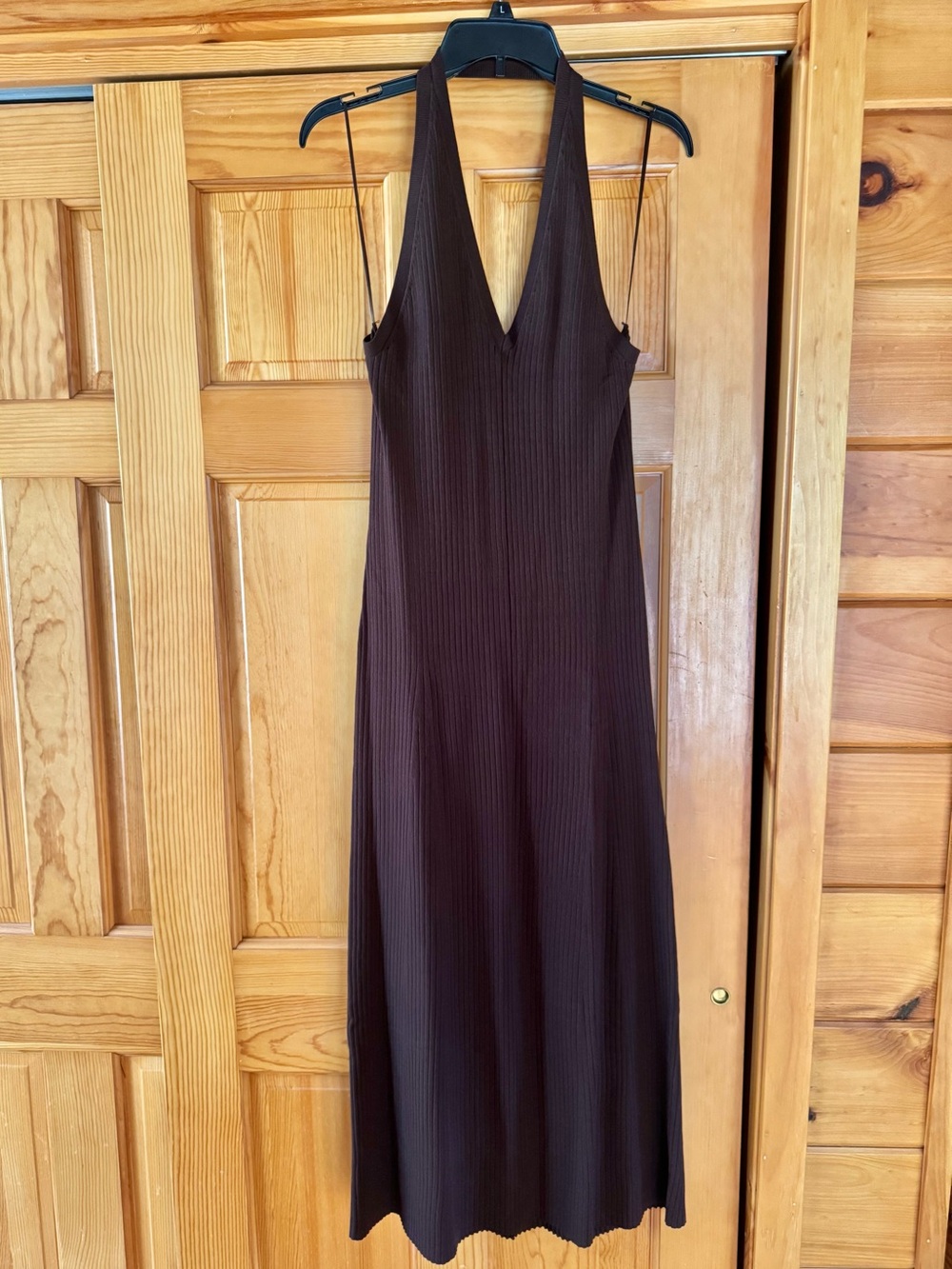 LOFT Brown Ribbed V-Neck Halter Maxi Dress